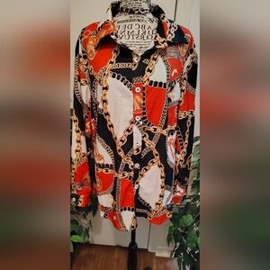 Chic Chain Print Button-Up Shirts